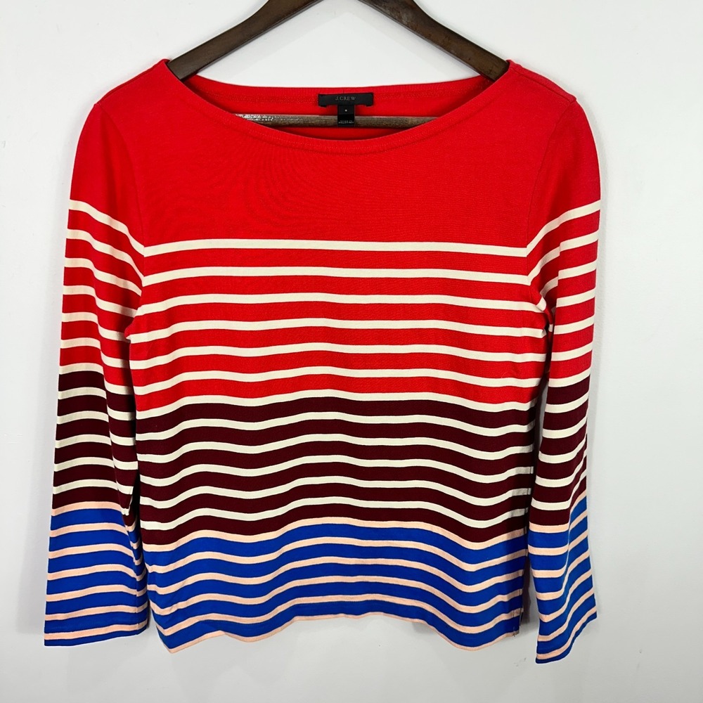 J.Crew Long Sleeve Striped Top Women Small Red Striped Cotton Lightweight Preppy